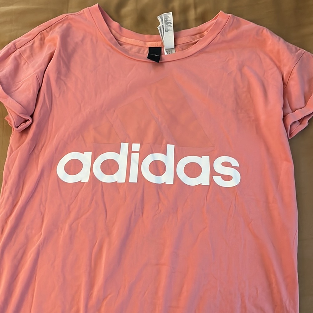 ADIDAS Salmon Pink Top Cotton T-Shirt Logo Sport Workout Gym Active Kawaii Nike
